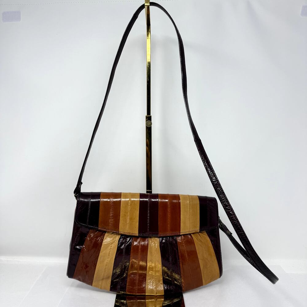 Vintage Eelskin Leather Patchwork Shoulder Bag Handmade Korea Boho Retro